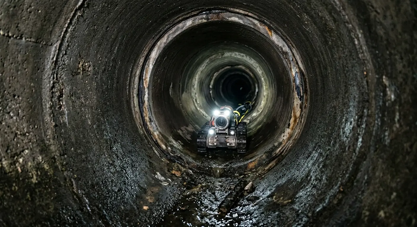 Robotic sewer camera inspecting pipe interior for Sewer Line Cleaning in Canyon Lake