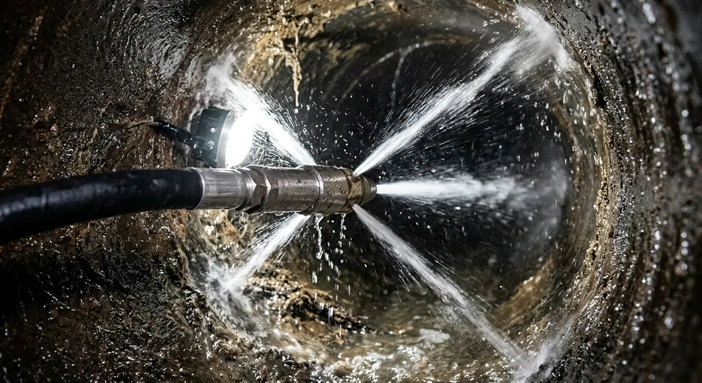 High-pressure hydro jetting nozzle cleaning sewer pipe for Trenchless Sewer Repair in Canyon Lake